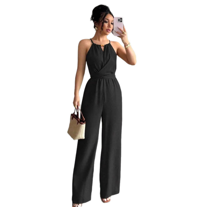 Women's Sleeveless Halter Jumpsuit with Wrap Top and Wide Leg Mune Fashion