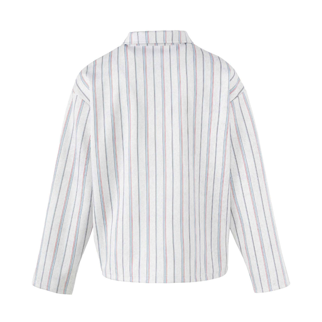 Women's Loose Long Sleeve Shirt with Half Button Placket, Striped Pattern and Decorative Buttons Mune Fashion