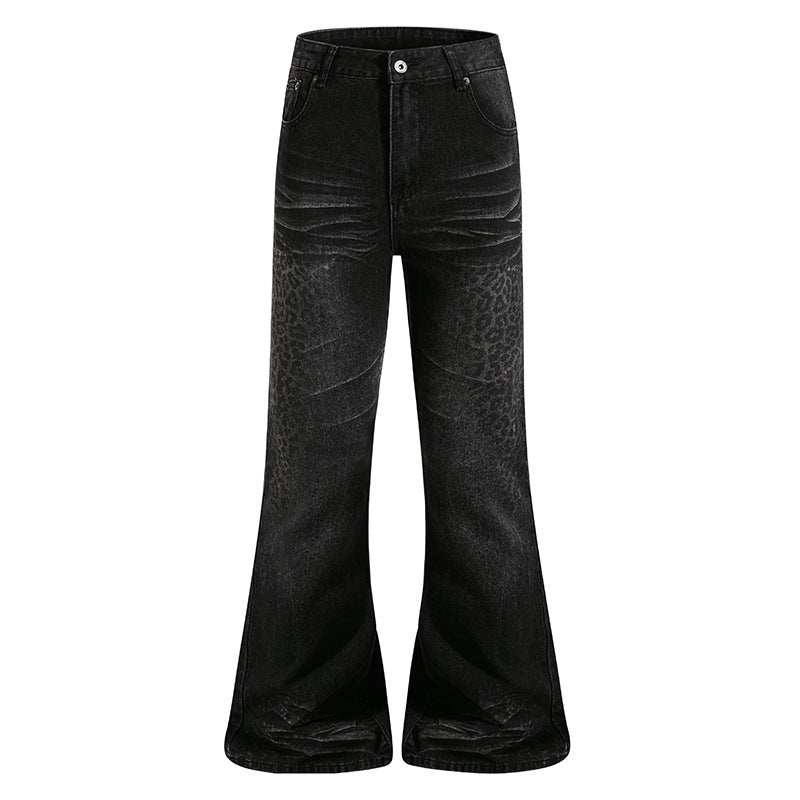 Women's High-Cut Flared Jeans with Subtle Leo Print and Used Wash Mune Fashion