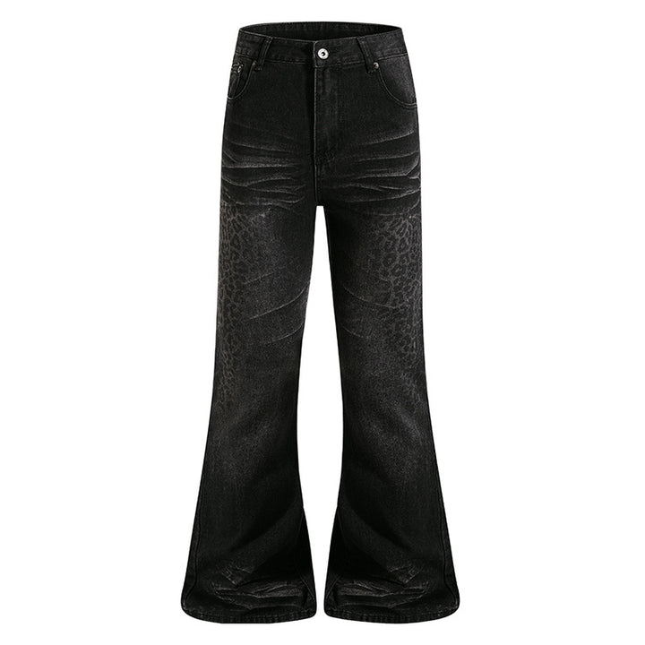 Women's High-Cut Flared Jeans with Subtle Leo Print and Used Wash Mune Fashion