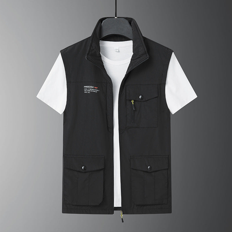 Men's Multifunctional Utility Vest with Zipper and Multiple Flap and Zipper Pockets Mune Fashion