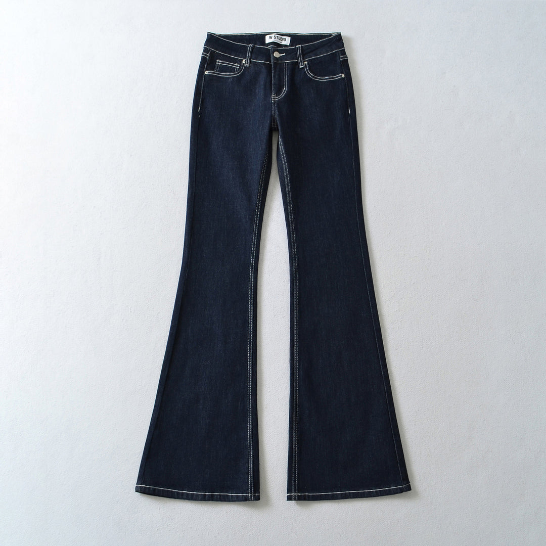 Women Flared Jeans with decorative center seam and contrast stitching Mune Fashion