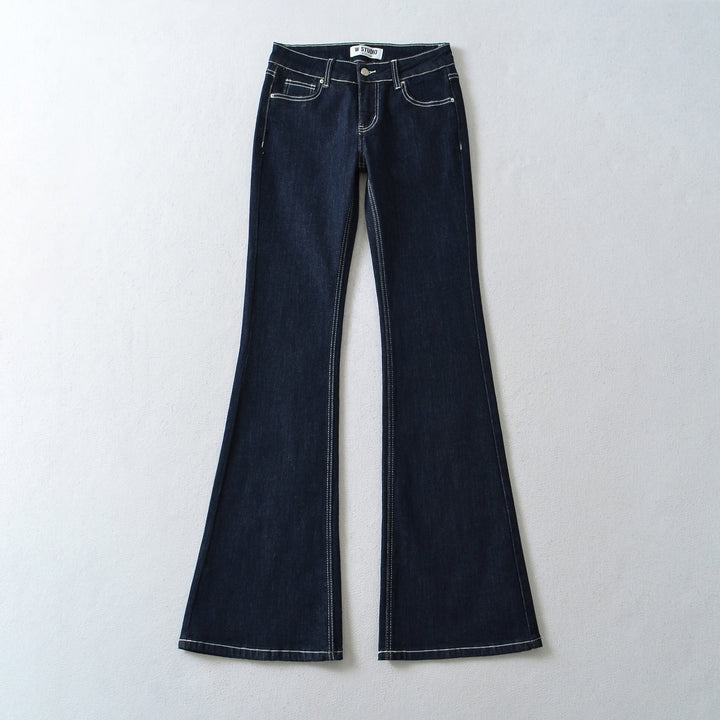 Women Flared Jeans with decorative center seam and contrast stitching Mune Fashion