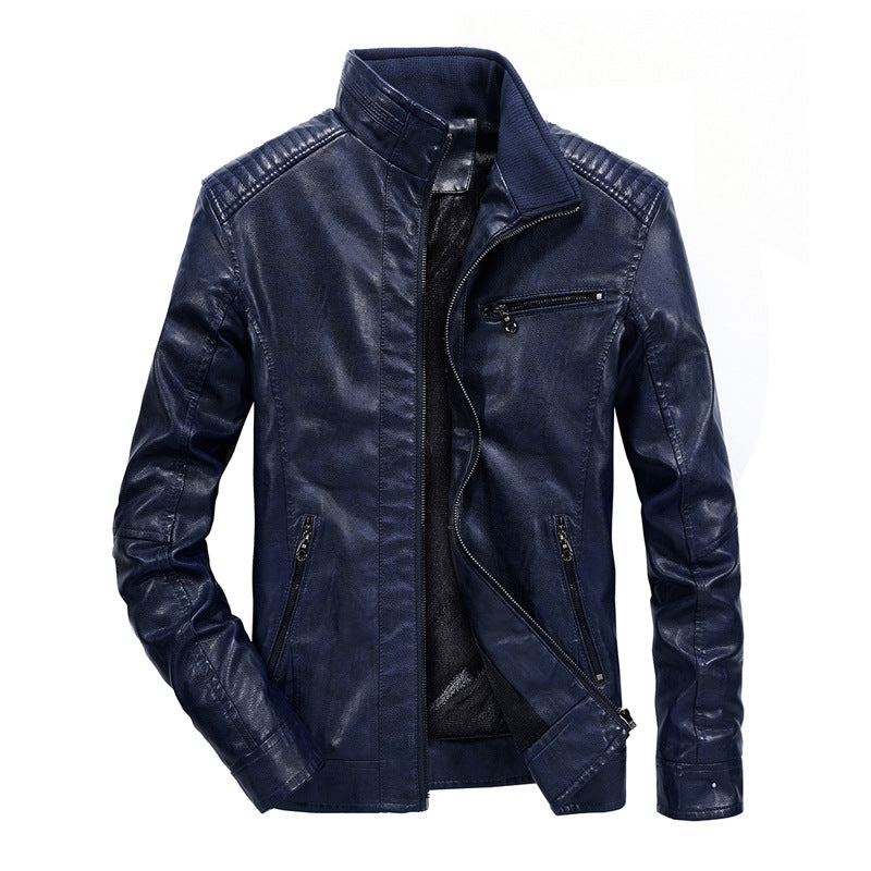 Men's slim-fit faux leather blouson with high closing stand collar and shoulder padding Mune Fashion