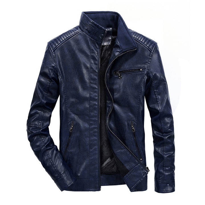 Men's slim-fit faux leather blouson with high closing stand collar and shoulder padding Mune Fashion
