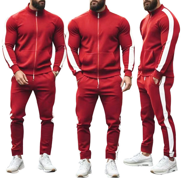 Men's narrow-cut two-piece with stand-up collar zip jacket and tapered drawstring pants Mune Fashion