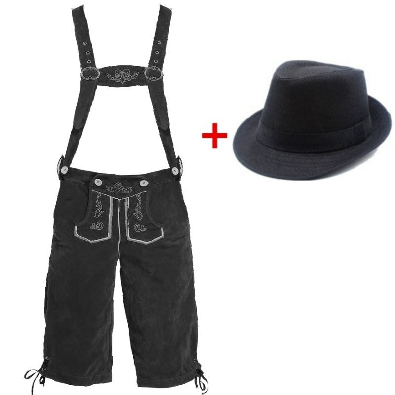 Men's traditional lederhosen with adjustable straps and traditional hat Mune Fashion