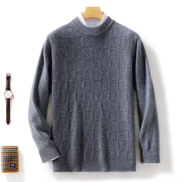 Men's Fine Turtleneck Sweater with Subtle Square Structure in Cashmere Blend Mune Fashion
