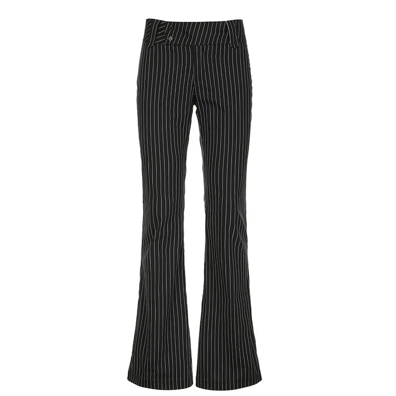 Women's lounge pants with high foldover waistband, wide leg, and fine stripe pattern Mune Fashion
