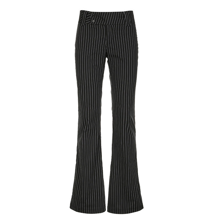 Women's lounge pants with high foldover waistband, wide leg, and fine stripe pattern Mune Fashion