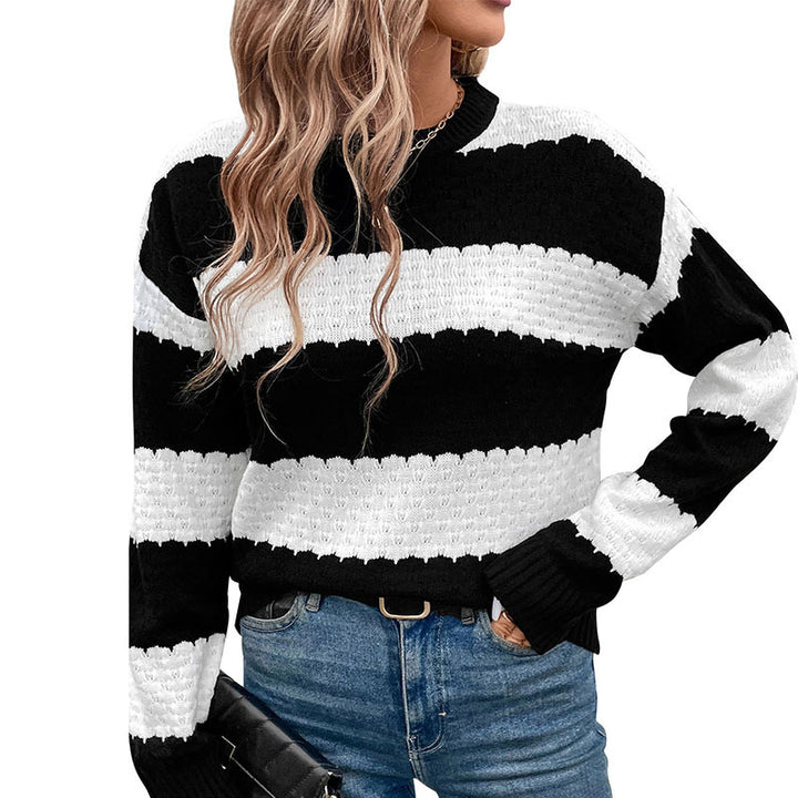 Women Casual Knit Sweater with Decorative Stripes Mune Fashion