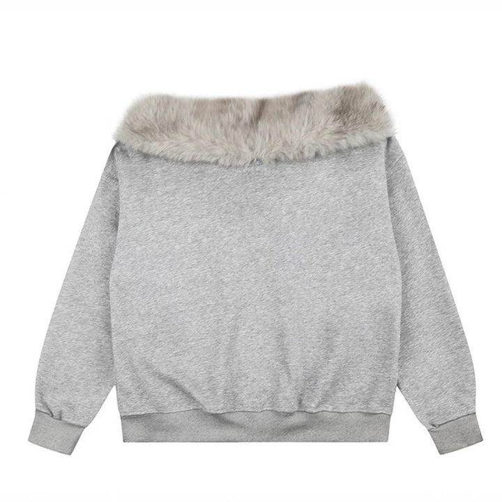 Women's oversized sweatshirt with faux fur collar, soft inner lining and typographic statement print Mune Fashion