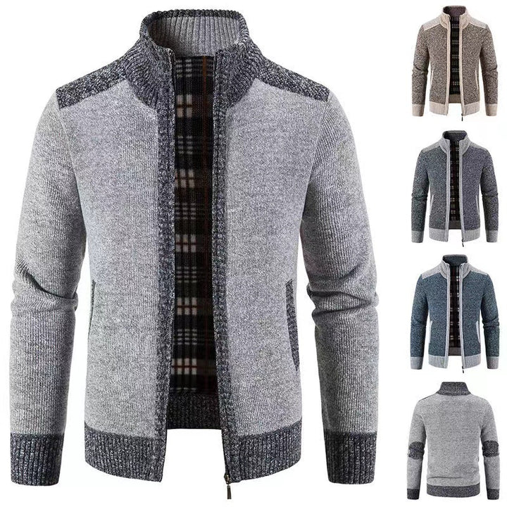 Men's padded zip-up cardigan with stand-up collar, warming checked fleece interior and ribbed cuffs Mune Fashion
