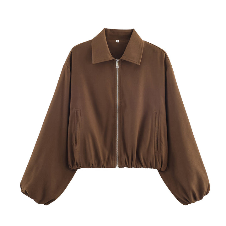 Women's short jacket in Harrington style with polka dot pattern, balloon sleeves, and elastic hem Mune Fashion