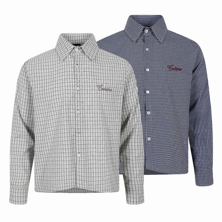Men's Checkered Gingham Shirt with Button-Down Collar and Chest Embroidery Mune Fashion