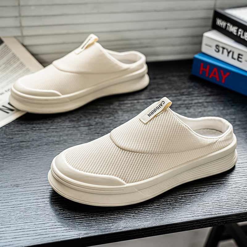Men's Backless Slip-On Sneaker with Breathable Knit Upper and Thick EVA Platform Sole Mune Fashion