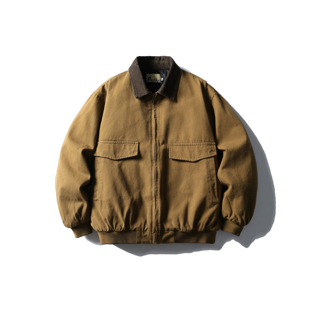 Men's Robust Canvas Jacket with Cord Collar and Utility Pockets Mune Fashion