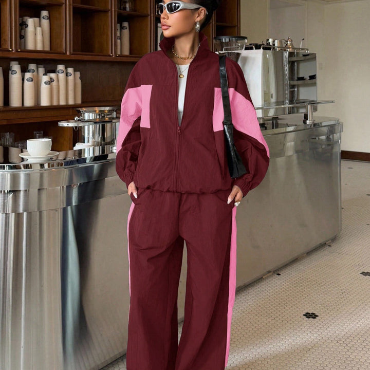 Women's Cropped Training Jacket and High-Cut Wide-Leg Jogging Pants Set Mune Fashion
