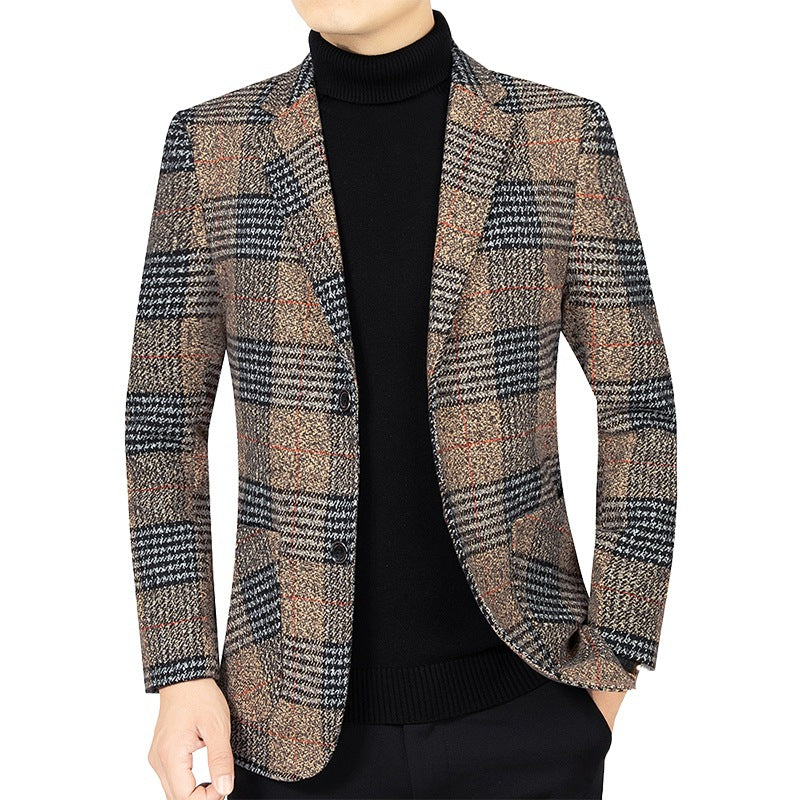 Men's Checkered Blazer in Glencheck Tweed Look with Slim Silhouette Mune Fashion