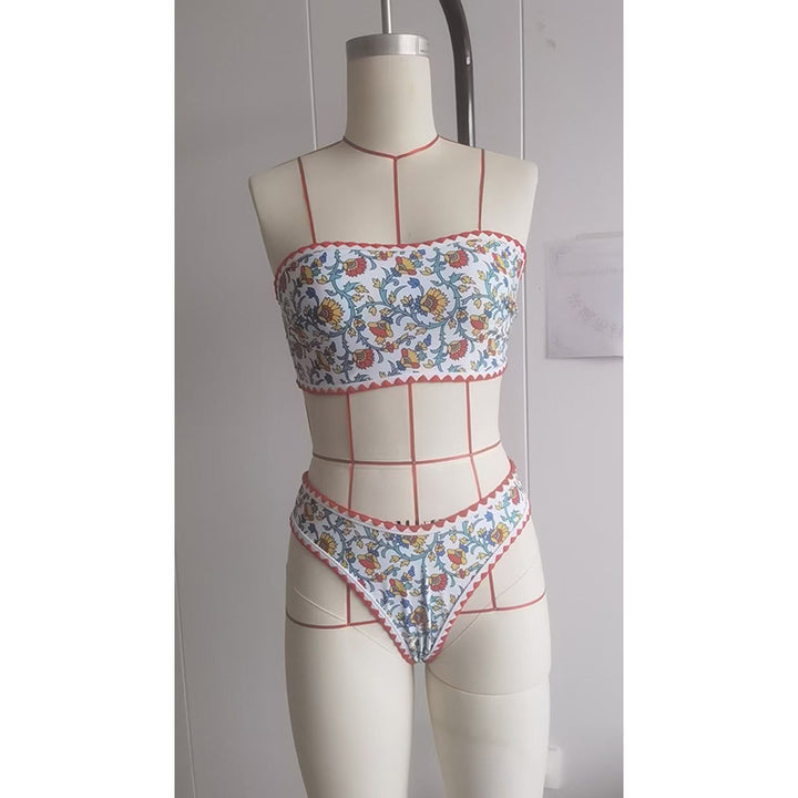 Women's two-piece bikini with floral embroidery and contrasting hem Mune Fashion