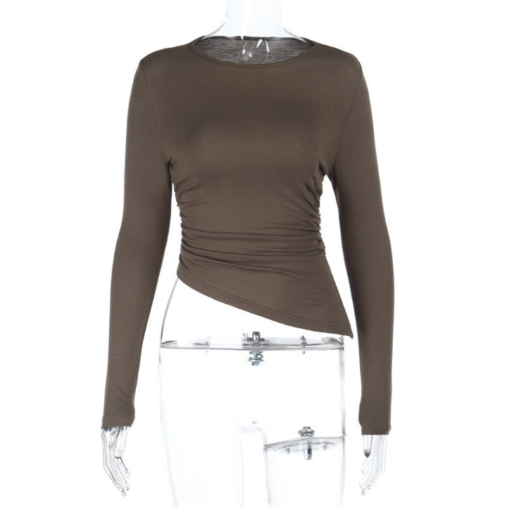 Women's asymmetrical gathered crop long sleeve shirt Mune Fashion