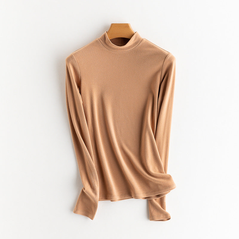 Ladies Fine Long Sleeve Shirt with Stand-up Collar made of Stretch Jersey, Body-hugging Silhouette Mune Fashion