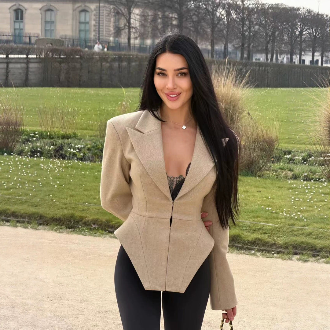 Women's Tailored Blazer with Peplum Cut and Asymmetrical Hem Mune Fashion