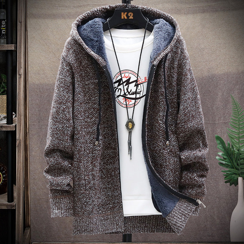 Men's non-lined knit hoodie sweatshirt jacket with teddy lining, full zip and kangaroo pockets Mune Fashion