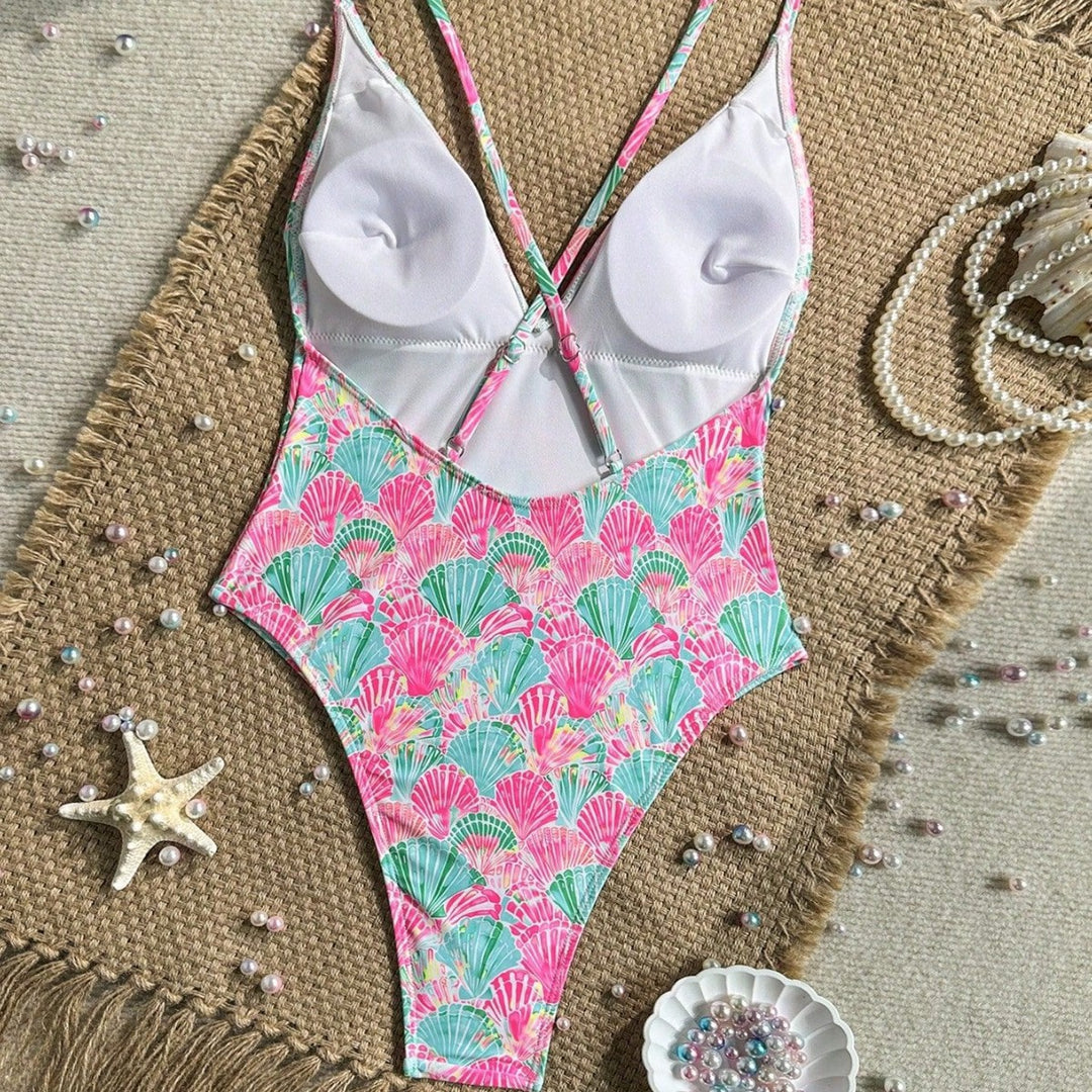 Women Multicolored Printed Swimsuit with V-Neck Mune Fashion