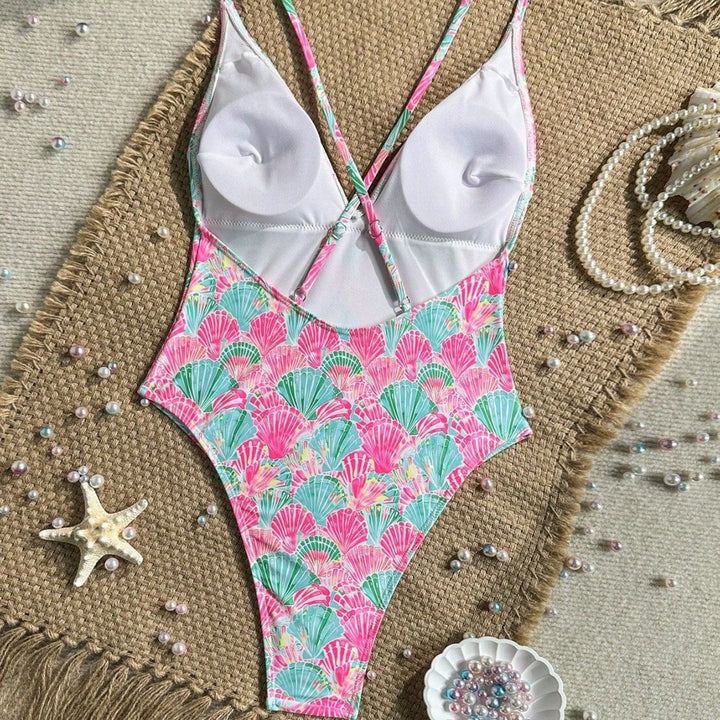 Women Multicolored Printed Swimsuit with V-Neck Mune Fashion