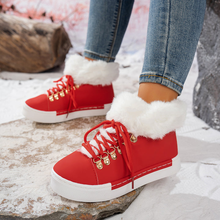 Ladies' Winter Sneaker Ankle Boot with Faux Fur Collar and Platform Mune Fashion