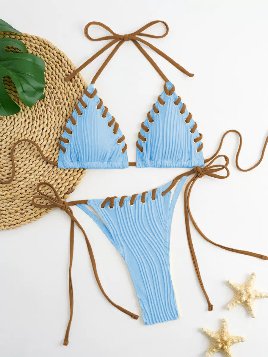 Women's triangle bikini with sophisticated lacing details and modern ribbed texture Mune Fashion