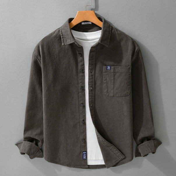 Men's cotton twill shirt jacket in vintage finish with patch chest pocket Mune Fashion