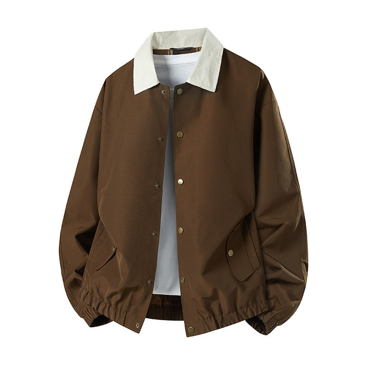 Men's Short Cut Coach Jacket with Cord Collar, Concealed Snap Placket & Elastic Hem Mune Fashion