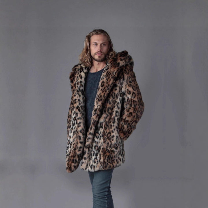 Men's Long Faux Fur Coat with Hood, Ear Application and Oversized Silhouette Mune Fashion
