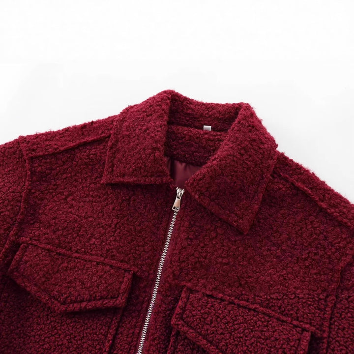 Women's Short Cut Sherpa Jacket with Zip and Flap Pockets Mune Fashion