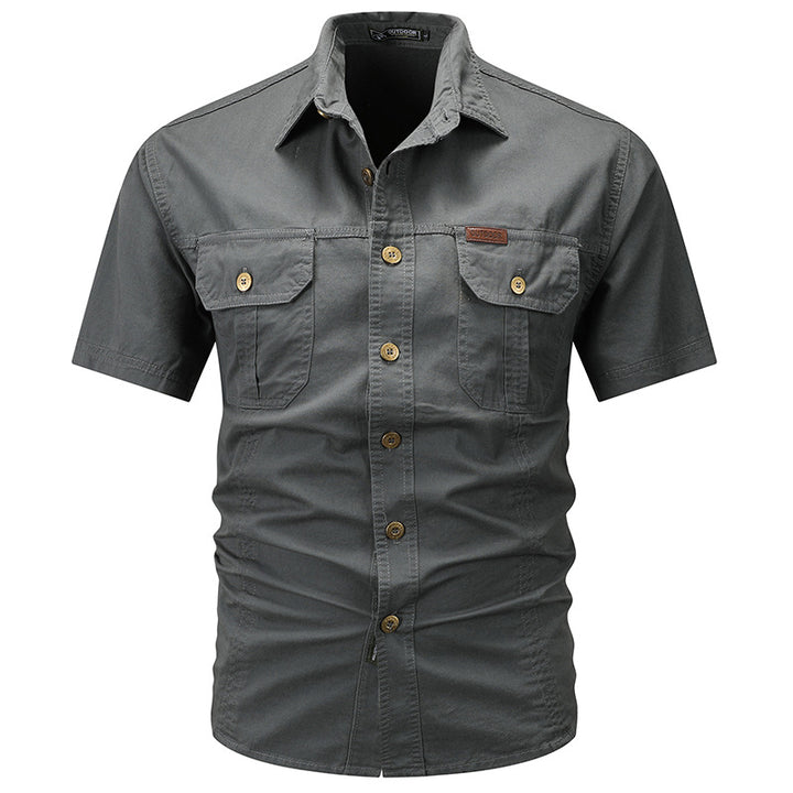 Men's long-sleeved cotton blend work shirt with kent collar and double breast pockets Mune Fashion