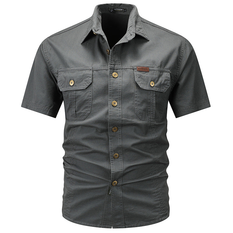 Men's long-sleeved cotton blend work shirt with kent collar and double breast pockets Mune Fashion