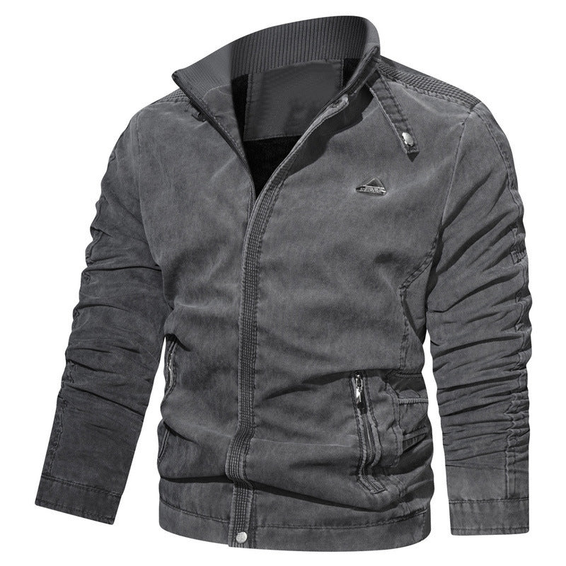 Men's Light Cotton Blend Zip Jacket with Stand Collar and Zipper Pockets Mune Fashion