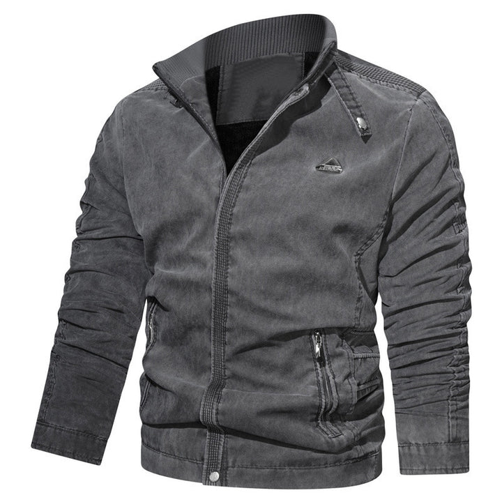 Men's Light Cotton Blend Zip Jacket with Stand Collar and Zipper Pockets Mune Fashion