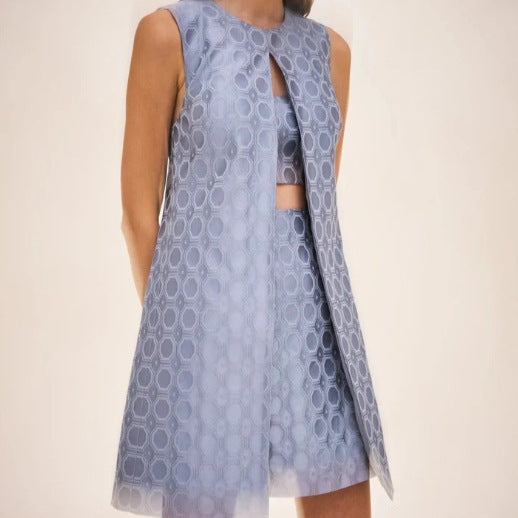 Women nan Jacquard two-piece with sleeveless long vest and fitted bustier mini dress Mune Fashion