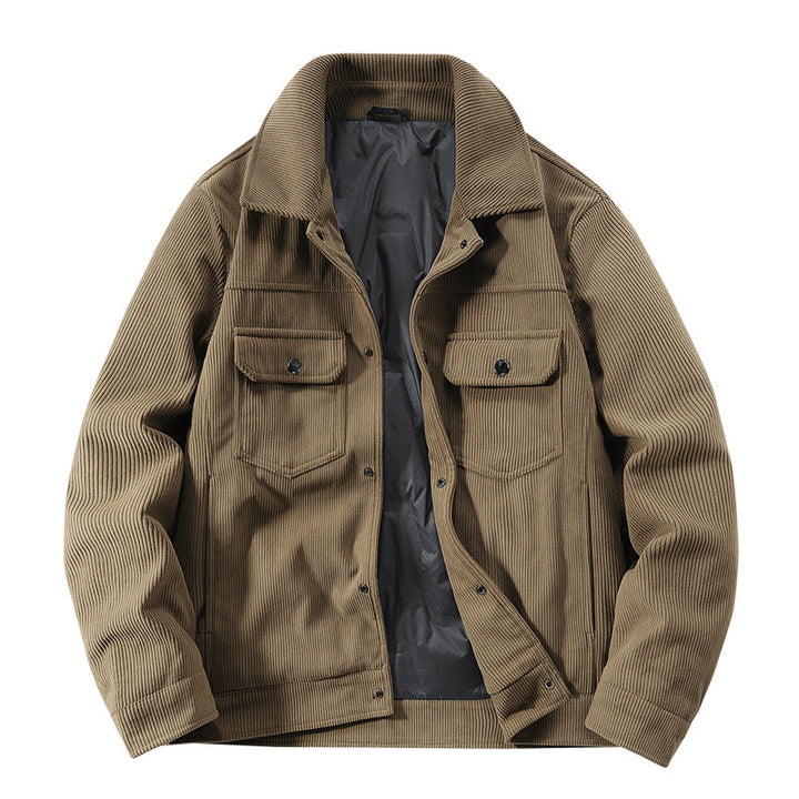 Men's Ribbed Cord Overshirt Jacket with Quilted Inner Lining and Chest Flaps Mune Fashion