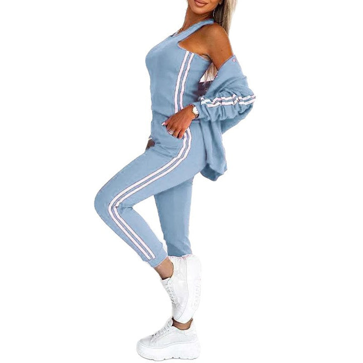 Women's trendy jogging suit set with college jacket, short top and slim-fit jogging pants Mune Fashion