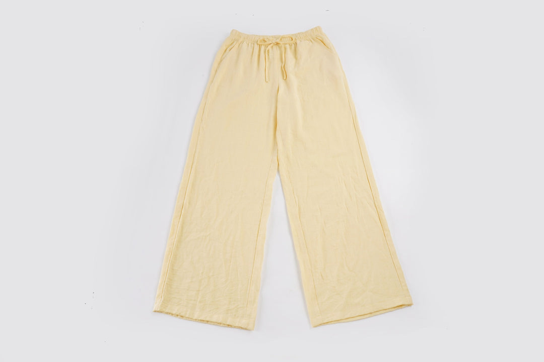Women's Linen Lounge Pants with Wide Leg, Drawstring and Side Pockets Mune Fashion