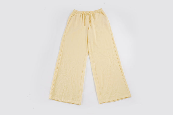 Women's Linen Lounge Pants with Wide Leg, Drawstring and Side Pockets Mune Fashion