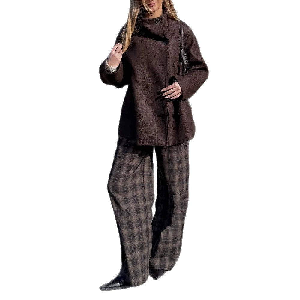 Women Longer Wool Blend Coat with Oversized Cut and Wide Lapel Mune Fashion
