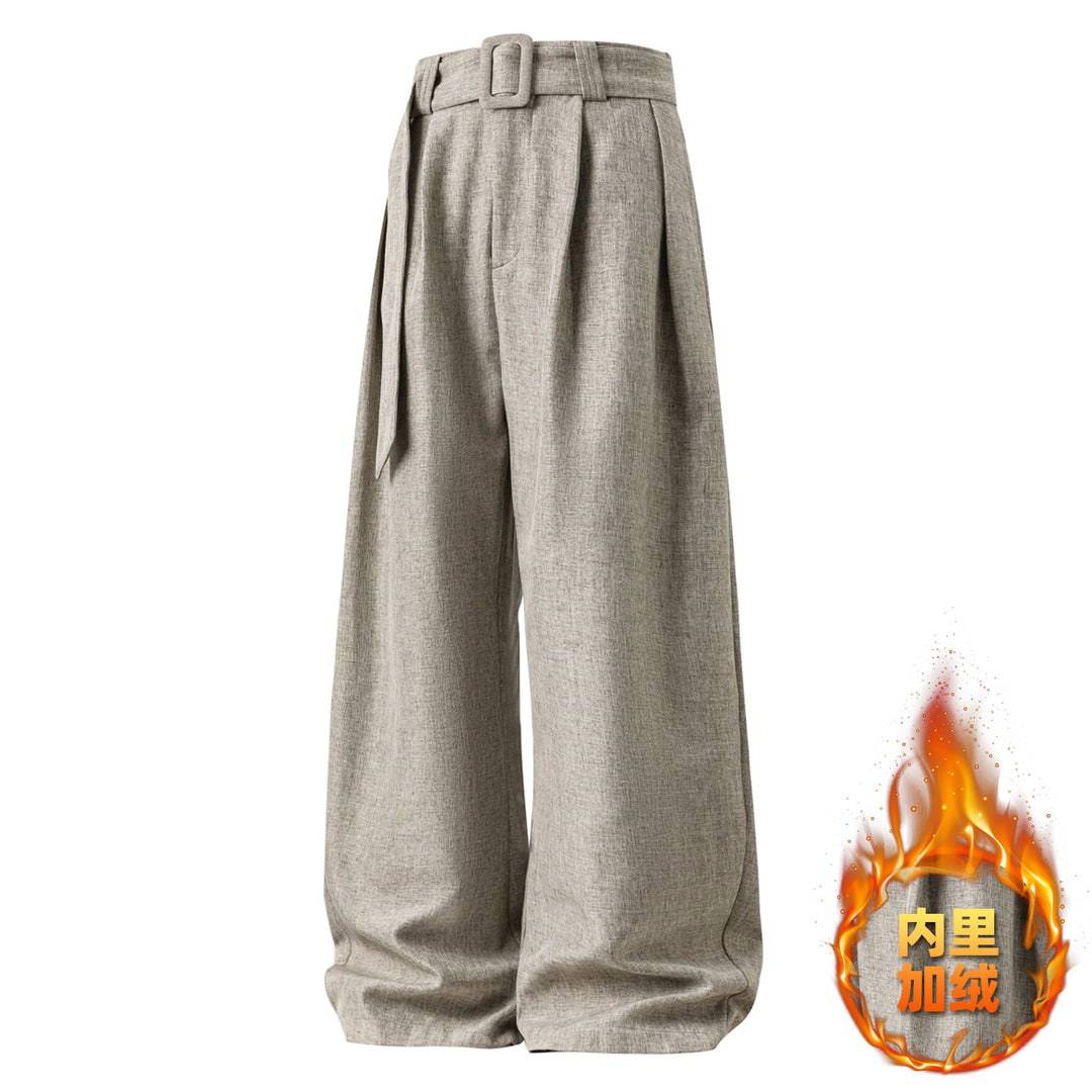 Women's Wide High-Waist Palazzo Pants with Pleats and Tie Belt Mune Fashion