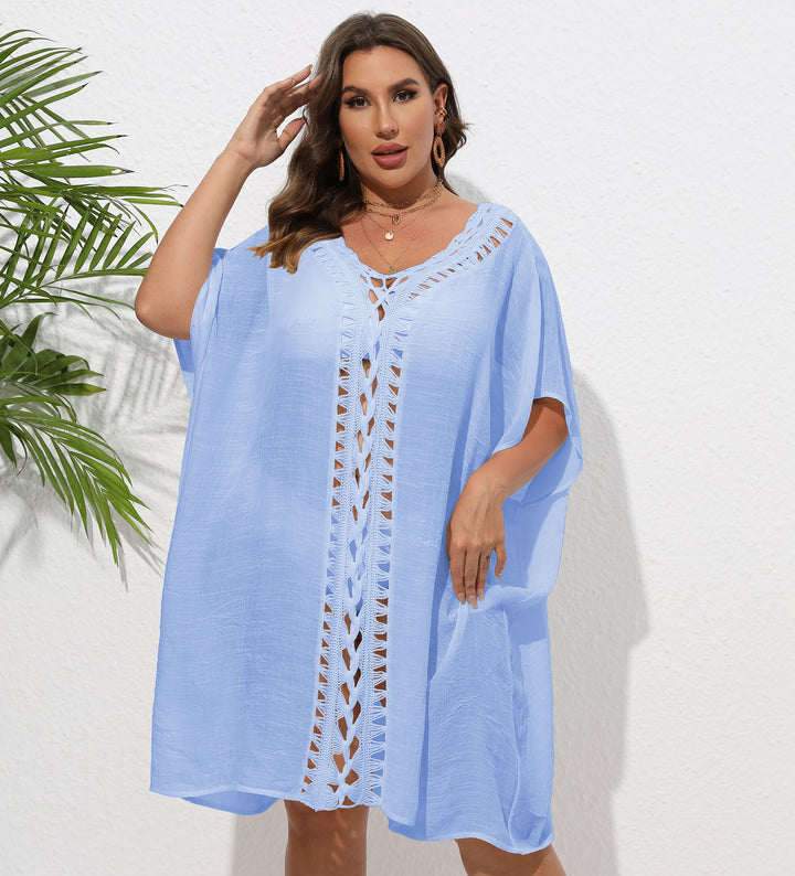 Women Airy Beach Kimono with Decorative Crochet Lace Mune Fashion