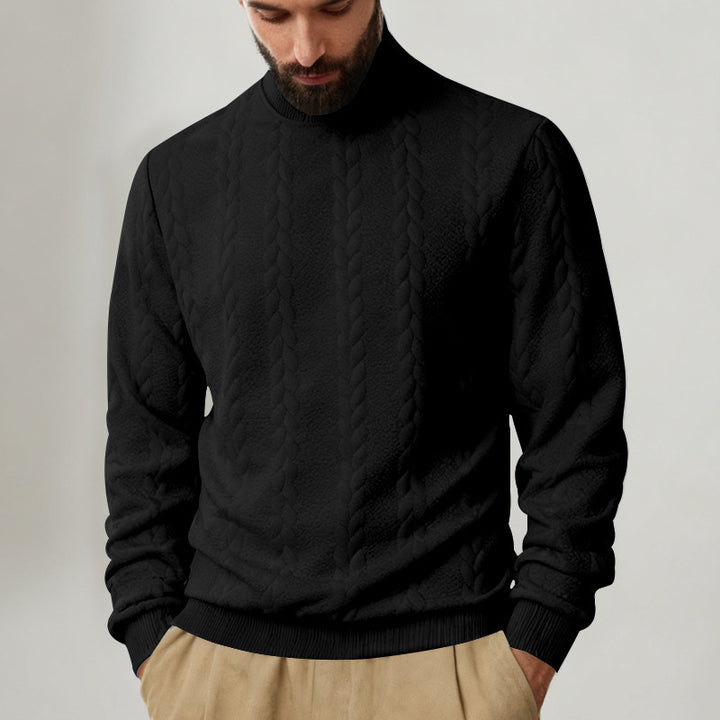Men's knitted pullover with stand-up collar, cable pattern, soft ribbed cuffs, and Regular Fit Mune Fashion