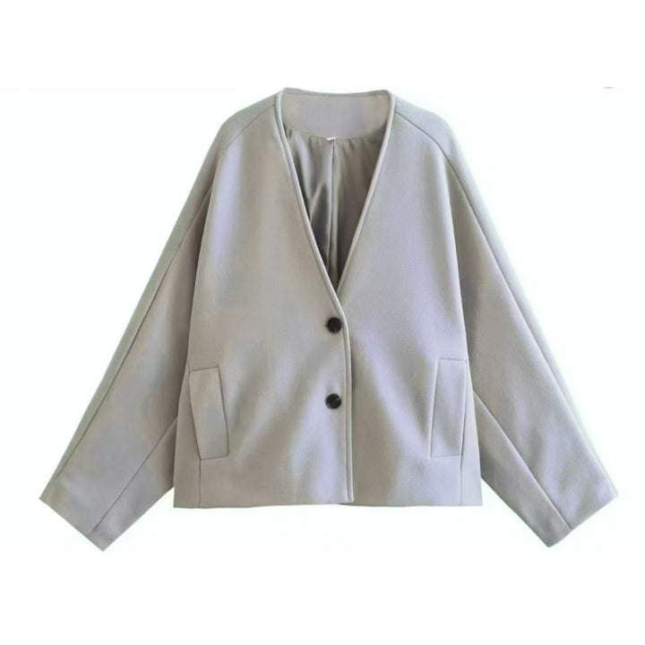 Women's Oversized Short Jacket made of Wool Blend with Boxy Silhouette and Balloon Sleeves Mune Fashion